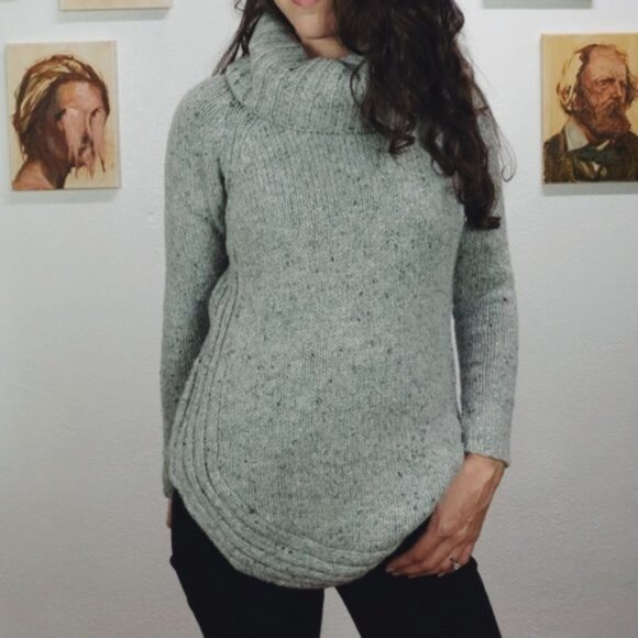 WOOL Grey Turtleneck Knit Side Zip Sweater - Picture 1 of 8